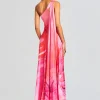 Tropical Hues*Retrofete Abira One Shoulder Long Dress Pink