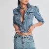 RETROFÊTE*Retrofete Ada Crystal Embellished Denim Jacket Arctic Crystal