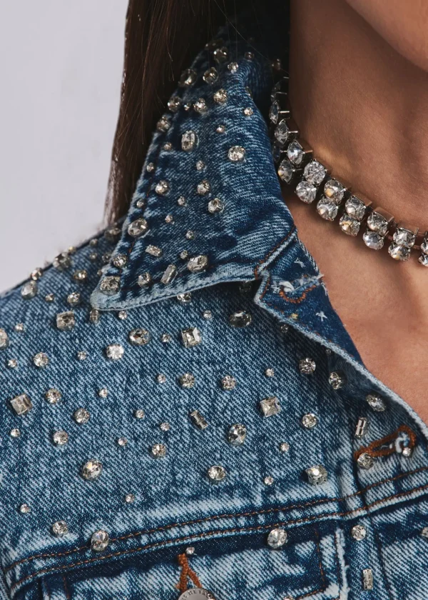 RETROFÊTE*Retrofete Ada Crystal Embellished Denim Jacket Arctic Crystal