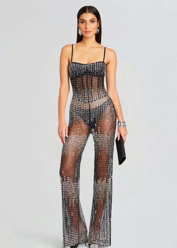 RETROFÊTE*Retrofete Adelynne Sequin Jumpsuit Black/Silver
