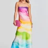 Guest Of*Retrofete Aimee Silk Long Dress Watercolor Rainbow