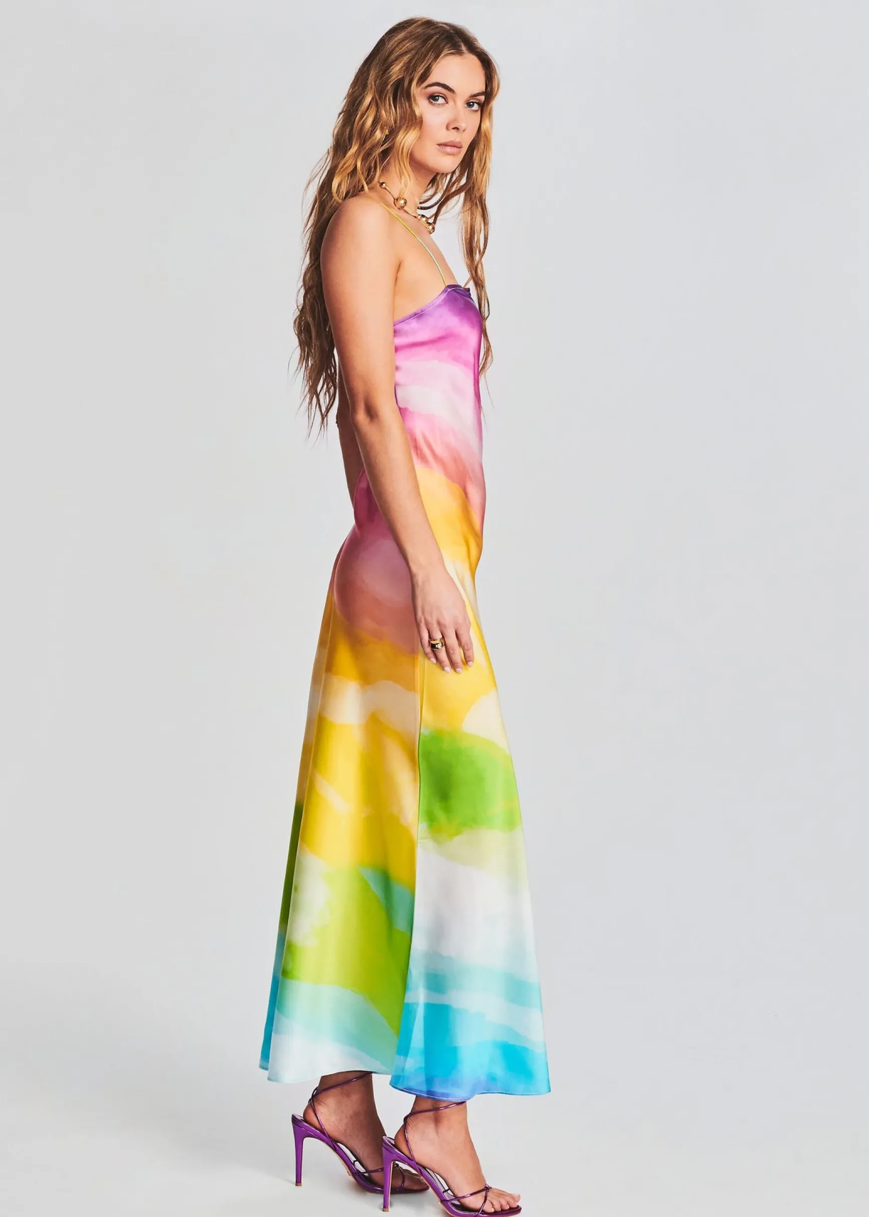 aimee_silk_long_dress_2.webp Guest Of*Retrofete Aimee Silk Long Dress Watercolor Rainbow