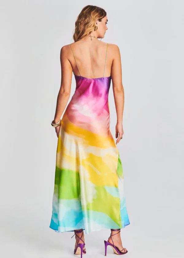 Guest Of*Retrofete Aimee Silk Long Dress Watercolor Rainbow