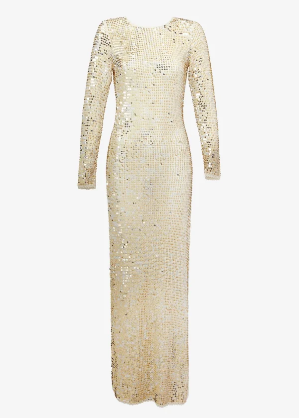 RETROFÊTE*Retrofete Alexa Sequin Crochet Dress Ivory Gold Silver