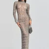 Subtle Shimmer*Retrofete Alexa Sequin Open Crochet Dress Metallic Mink Grey