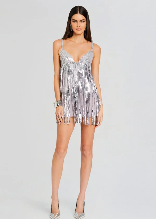 Mini*Retrofete Alva Embellished Fringe Dress Mink Grey