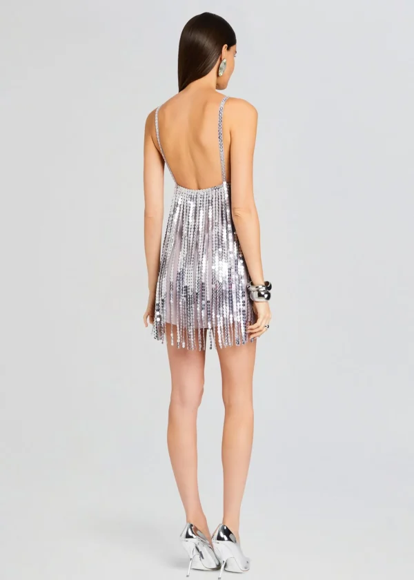 RETROFÊTE*Retrofete Alva Embellished Fringe Dress Mink Grey