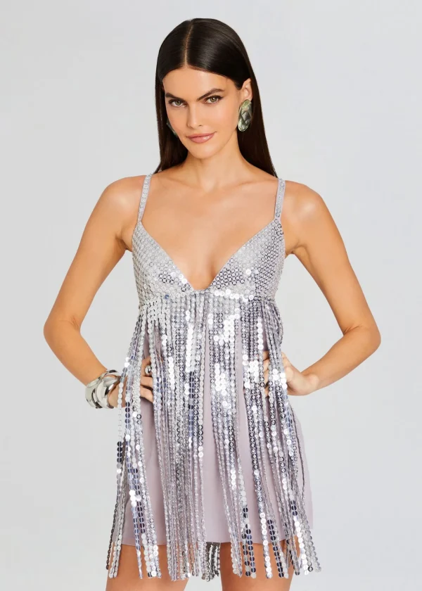 RETROFÊTE*Retrofete Alva Embellished Fringe Dress Mink Grey