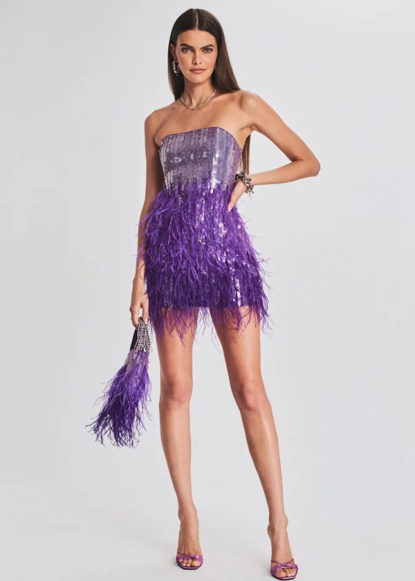 Subtle Shimmer*Retrofete Anastasia Sequin Feather Dress Ultra Violet