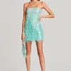 Guest Of*Retrofete Anastasia Sequin Feather Dress Turquoise Powder