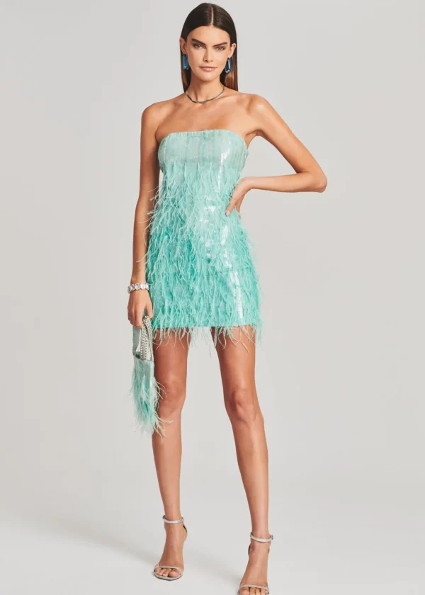 RETROFÊTE*Retrofete Anastasia Sequin Feather Dress Turquoise Powder