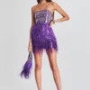 RETROFÊTE*Retrofete Anastasia Sequin Feather Dress Ultra Violet