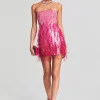 Dresses*Retrofete Anastasia Sequin Feather Dress Fuchsia