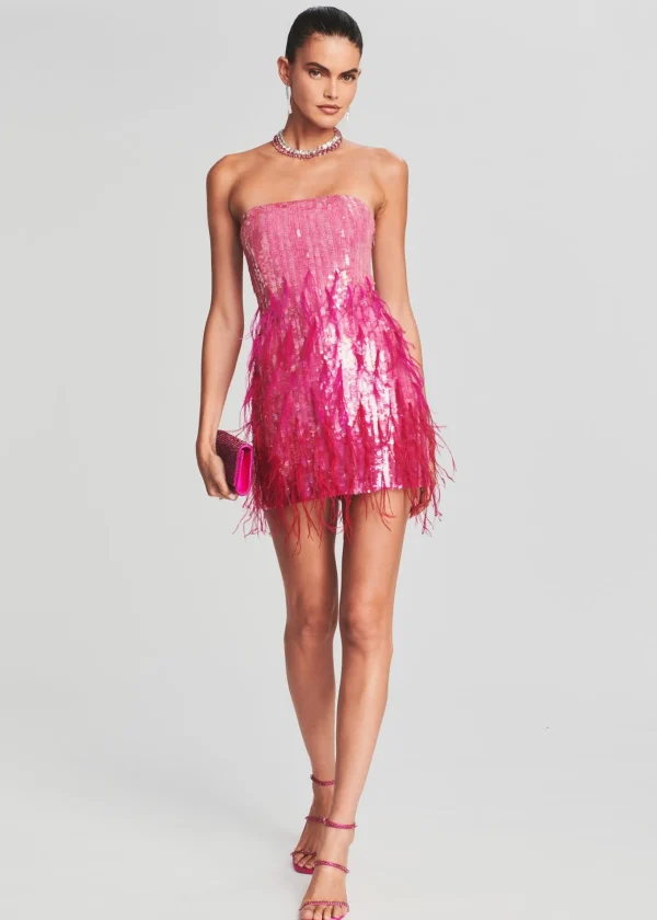 Dresses*Retrofete Anastasia Sequin Feather Dress Fuchsia