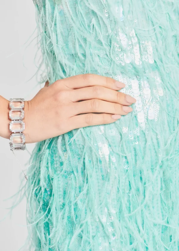 Guest Of*Retrofete Anastasia Sequin Feather Dress Turquoise Powder