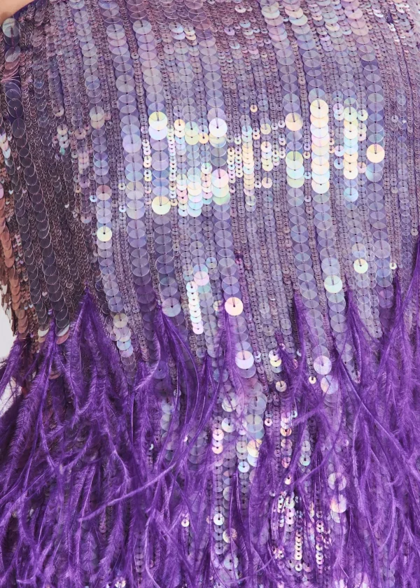 Bachelorette Party*Retrofete Anastasia Sequin Feather Dress Ultra Violet
