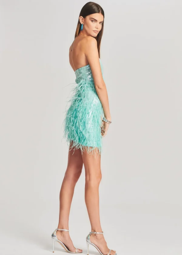 RETROFÊTE*Retrofete Anastasia Sequin Feather Dress Turquoise Powder