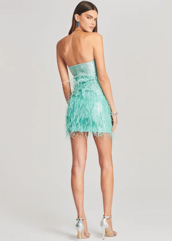 RETROFÊTE*Retrofete Anastasia Sequin Feather Dress Turquoise Powder