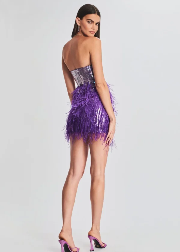 RETROFÊTE*Retrofete Anastasia Sequin Feather Dress Ultra Violet