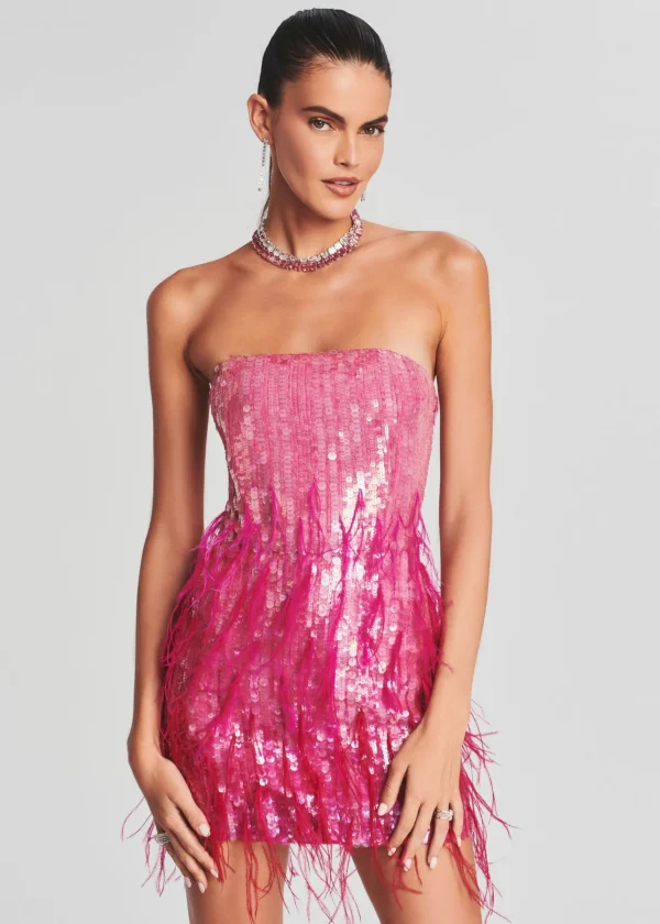 Exclusively Ours*Retrofete Anastasia Sequin Feather Dress Fuchsia