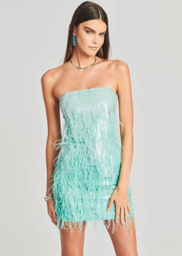 Guest Of*Retrofete Anastasia Sequin Feather Dress Turquoise Powder