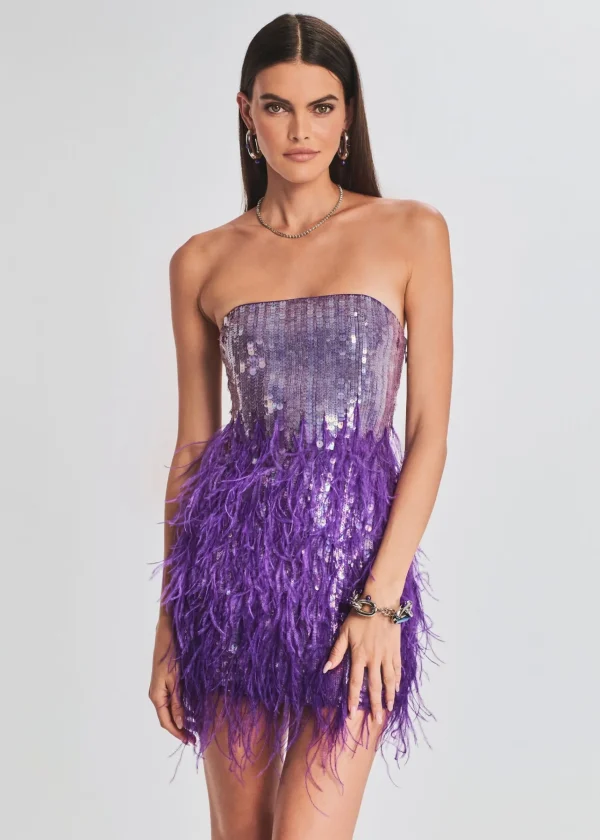 Bachelorette Party*Retrofete Anastasia Sequin Feather Dress Ultra Violet