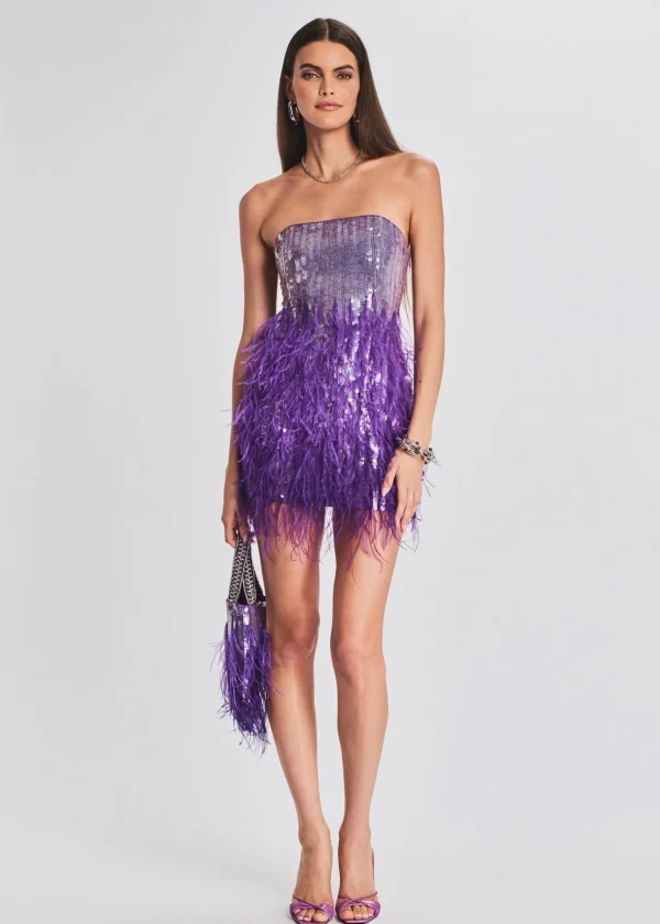Bachelorette Party*Retrofete Anastasia Sequin Feather Dress Ultra Violet