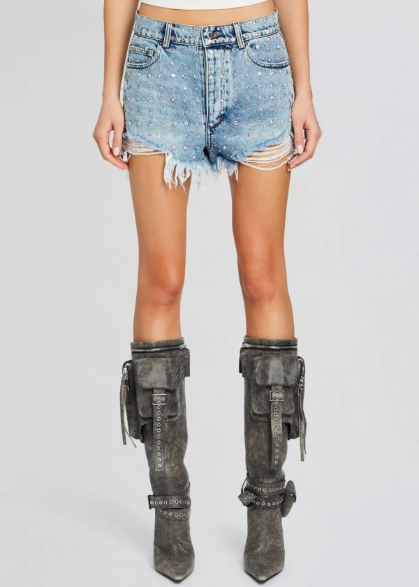 RETROFÊTE*Retrofete Angel Embellished Denim Short Tangier/Silver