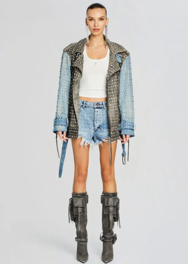 Bottoms*Retrofete Angel Embellished Denim Short Tangier/Silver