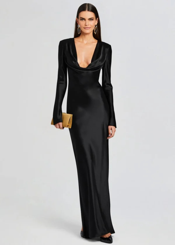 Business Chic*Retrofete Anna Cowl Evening Dress Black
