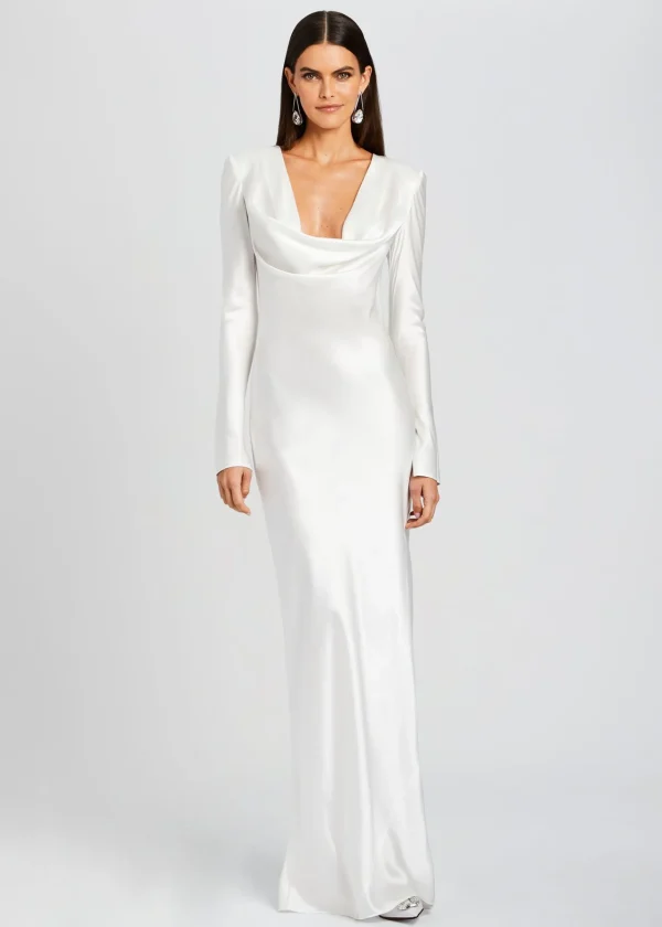 Business Chic*Retrofete Anna Cowl Evening Dress White