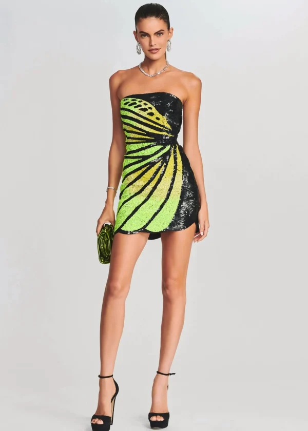 RETROFÊTE*Retrofete Arabelle Sequin Dress Black/Neon Yellow