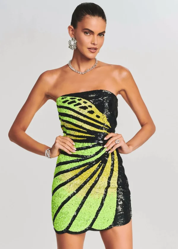Exclusively Ours*Retrofete Arabelle Sequin Dress Black/Neon Yellow