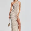 Dresses*Retrofete Askala Sequin Crochet Dress Ivory Gold Silver