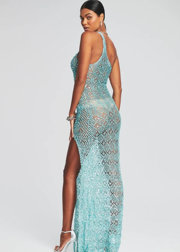RETROFÊTE*Retrofete Askala Sequin Crochet Dress Turquoise Powder