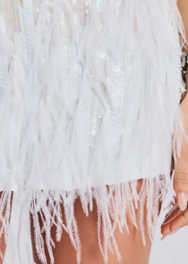 Exclusively Ours*Retrofete Athana Sequin Feather Skirt White