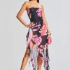 Guest Of*Retrofete Atlas Dress Tropical Leaf