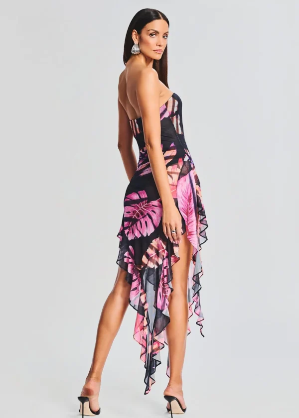 Guest Of*Retrofete Atlas Dress Tropical Leaf