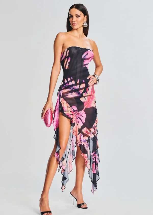 Guest Of*Retrofete Atlas Dress Tropical Leaf