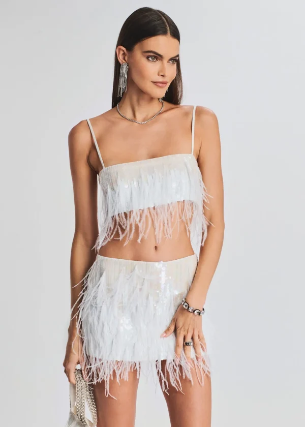 Subtle Shimmer*Retrofete August Feather Sequin Top White
