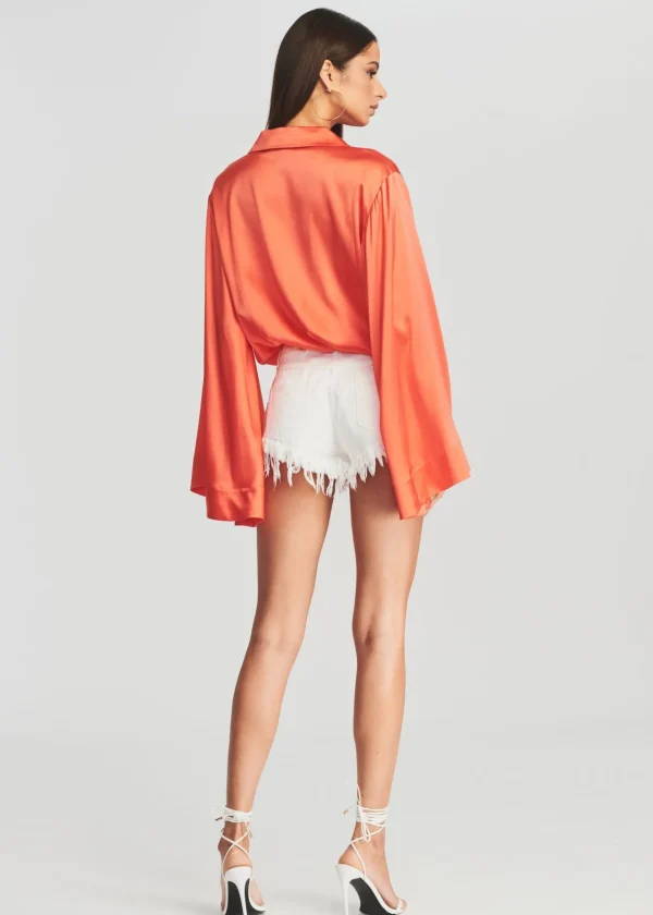Final Sale*Retrofete Avalon Silk Bodysuit Hot Coral