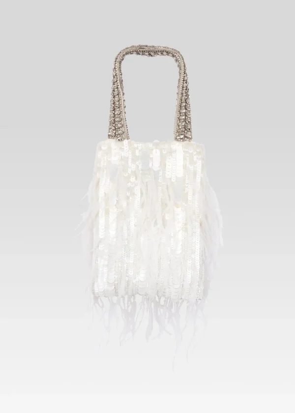Bachelorette Party*Retrofete Avery Sequin Feather Bag White Feather