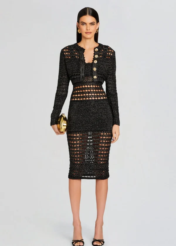 Spring Knits*Retrofete Avril Knit Crochet Dress Black/Gold