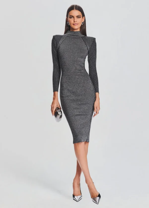 Business Chic*Retrofete Aylin Rib Knit Dress Metallic Black/Silver