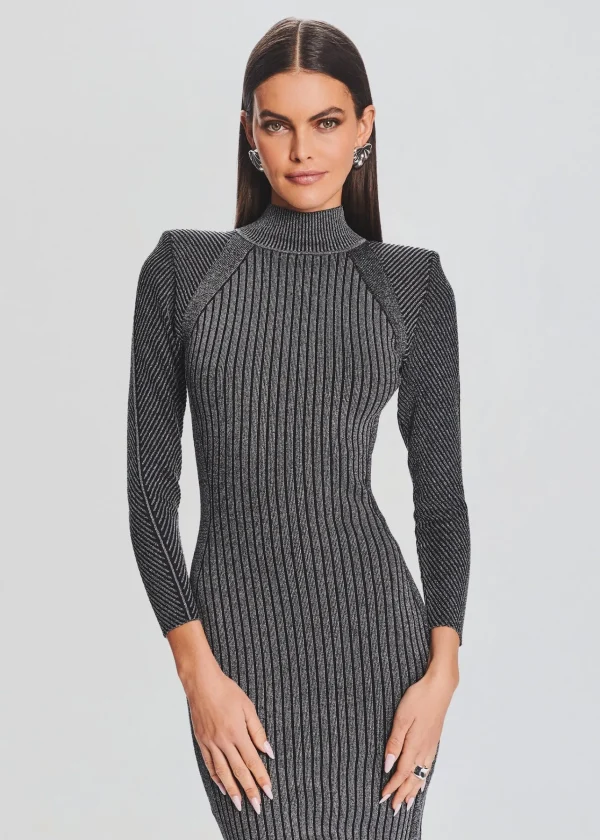 RETROFÊTE*Retrofete Aylin Rib Knit Dress Metallic Black/Silver