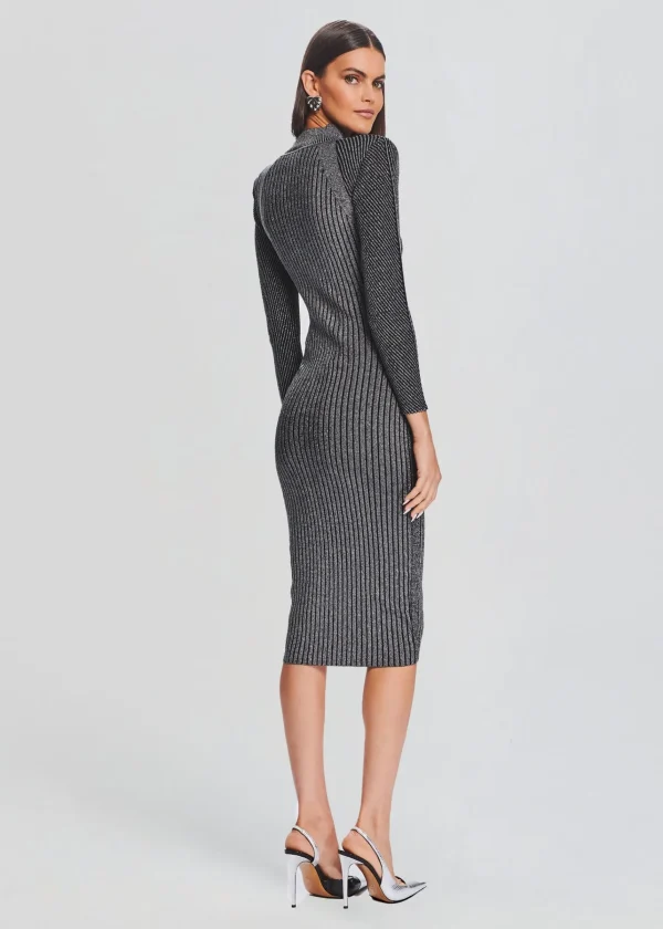 Business Chic*Retrofete Aylin Rib Knit Dress Metallic Black/Silver