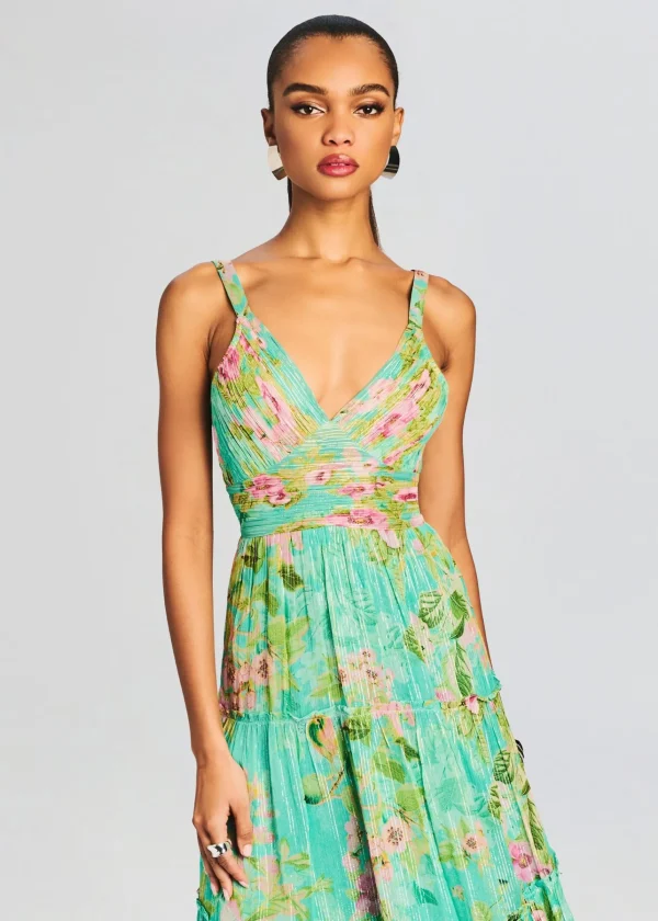 Tropical Hues*Retrofete Azra Long Dress Teal Floral