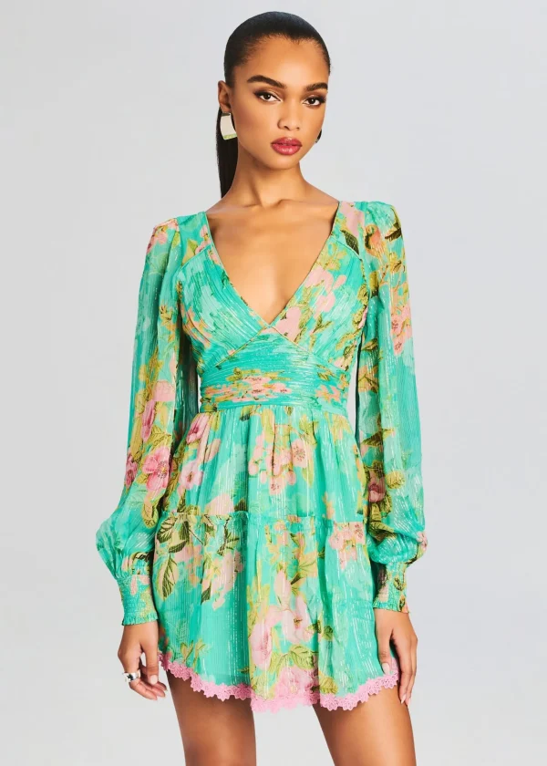 Best Sellers*Retrofete Azra Short Dress Teal Floral