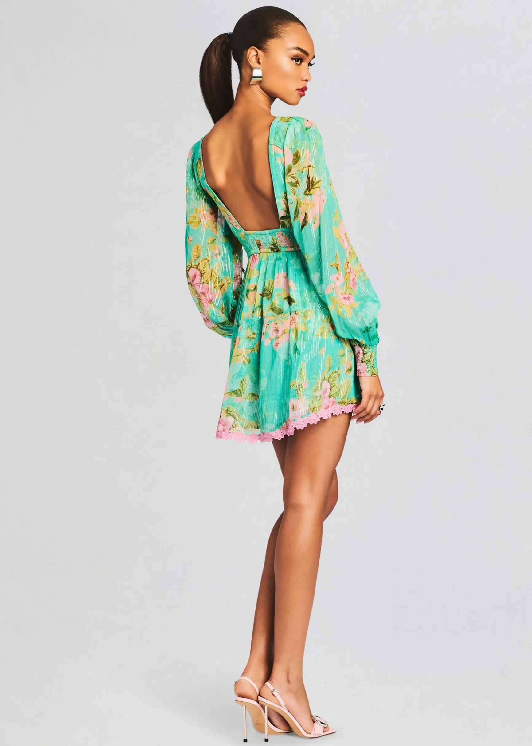 azra_short_dress_3-4.webp Mini*Retrofete Azra Short Dress Teal Floral