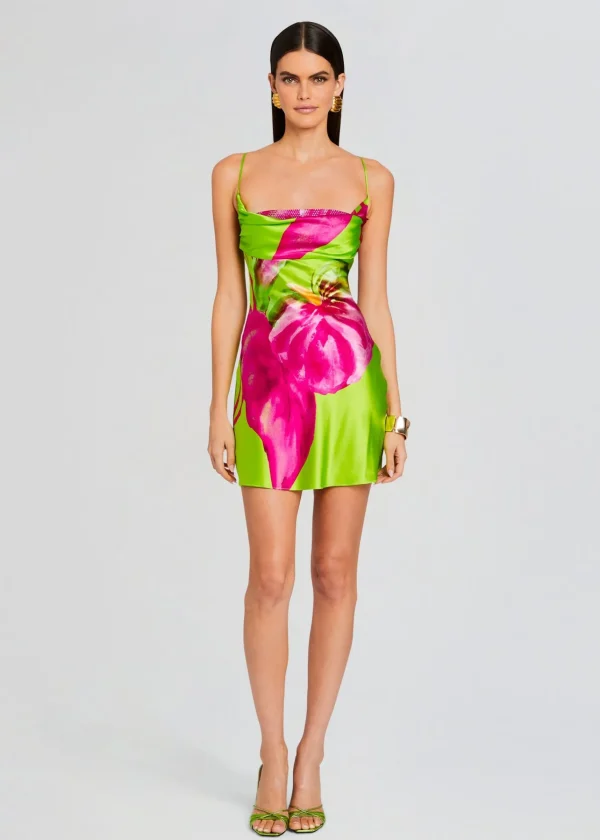 Resort '24*Retrofete Azura Silk Dress Lime Anthurium